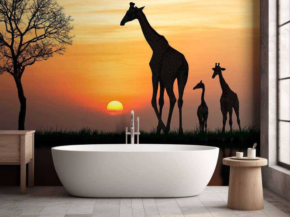 Giraffe achtergrond met zonsondergang