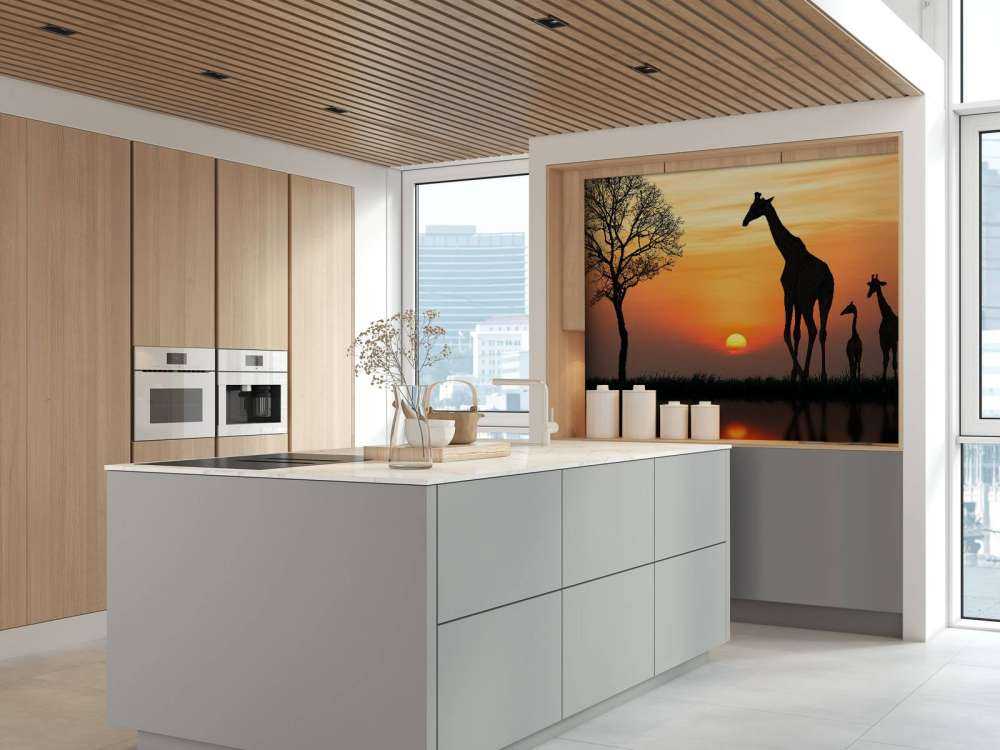 Giraffe achtergrond met zonsondergang