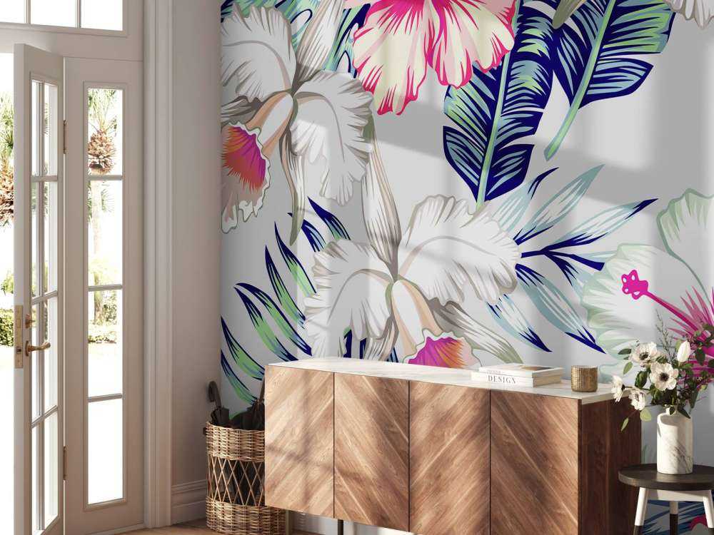 Exotische bloemen met een grijze achtergrond