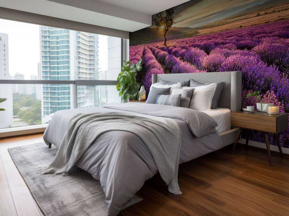 Prachtig landschap met lavendel veld bij zonsopkomst