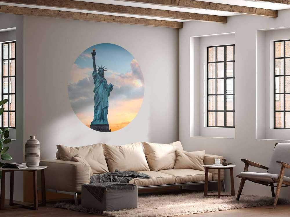 Het vrijheidsbeeld bij zonsondergang