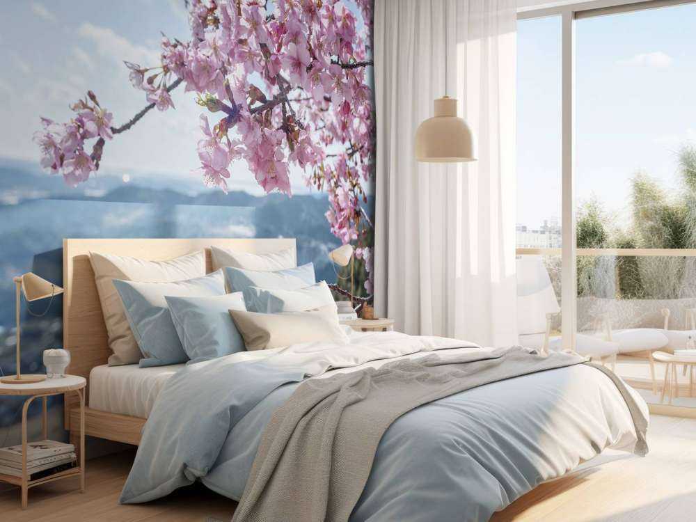 Japanse bloesems met bergen