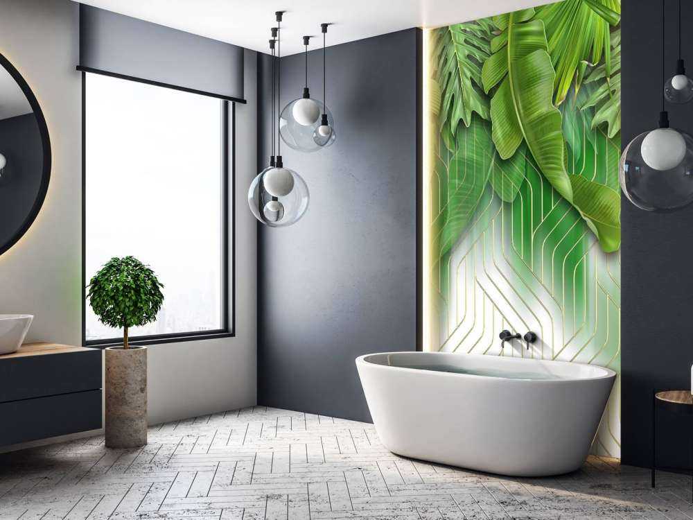 Gouden lijnen effect met groene bladeren