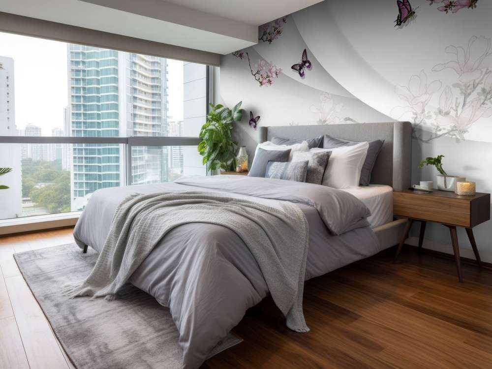 Witte 3D achtergrond met sierlijke bloesem