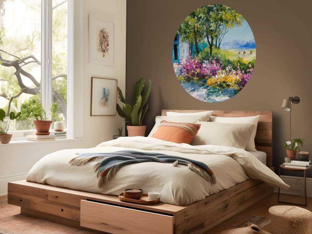 Uitzicht vanaf een tuin schilderij