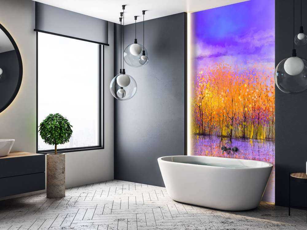 Olieverfschilderij met bomen in de herfst