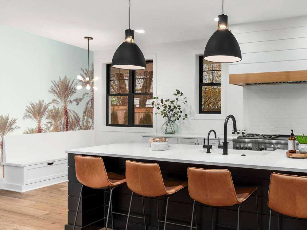 Tropische palmbomen aan de kust