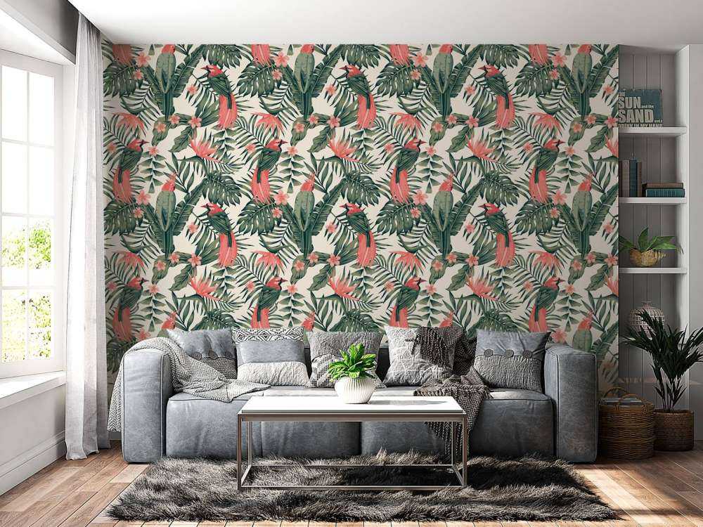 Tropische planten, bloemen en vogels
