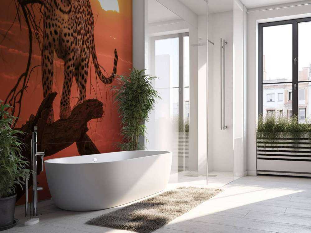 Luipaard met ondergaande zon