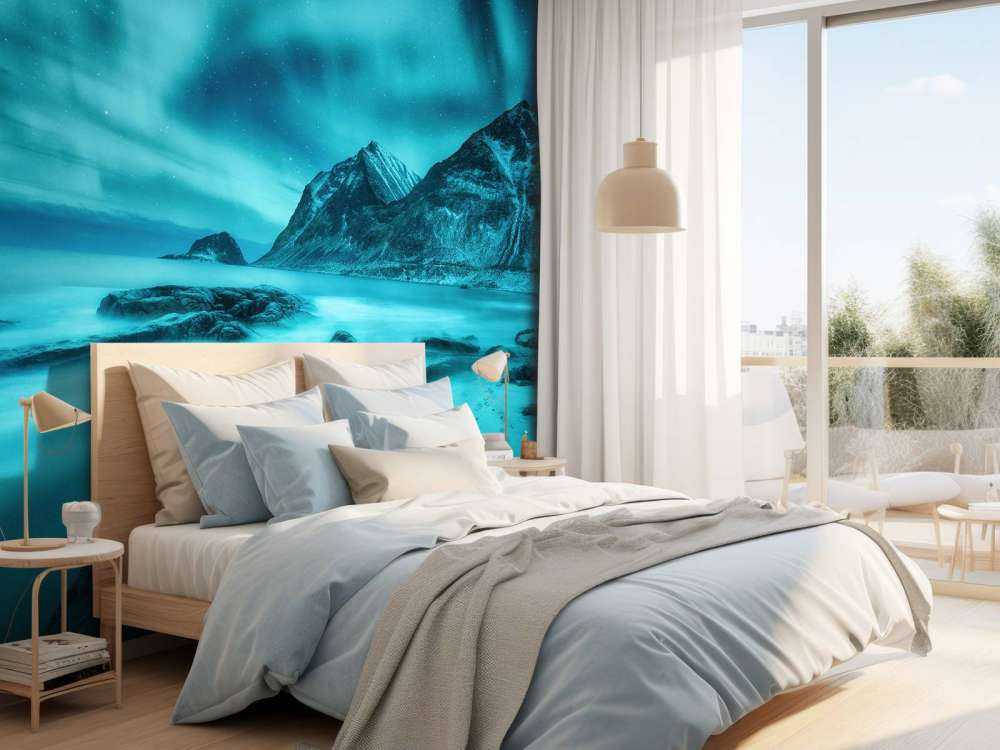 Blauw noorderlicht met bergen