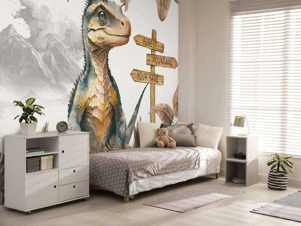 Baby velociraptor in de jungle taupe