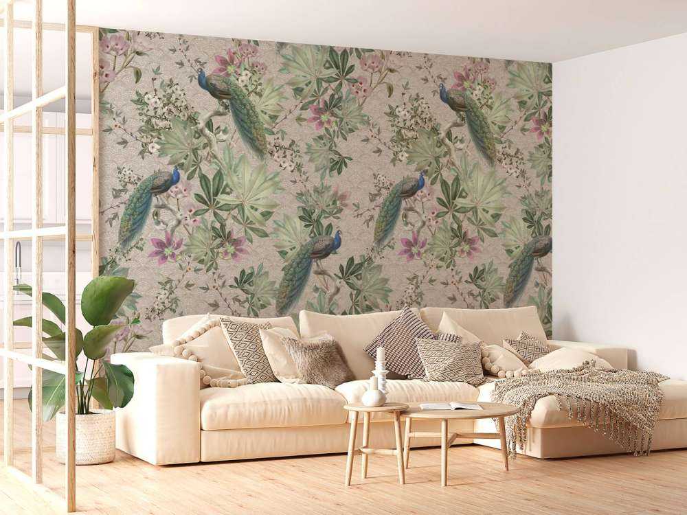 Vintage garden pauwen - creme