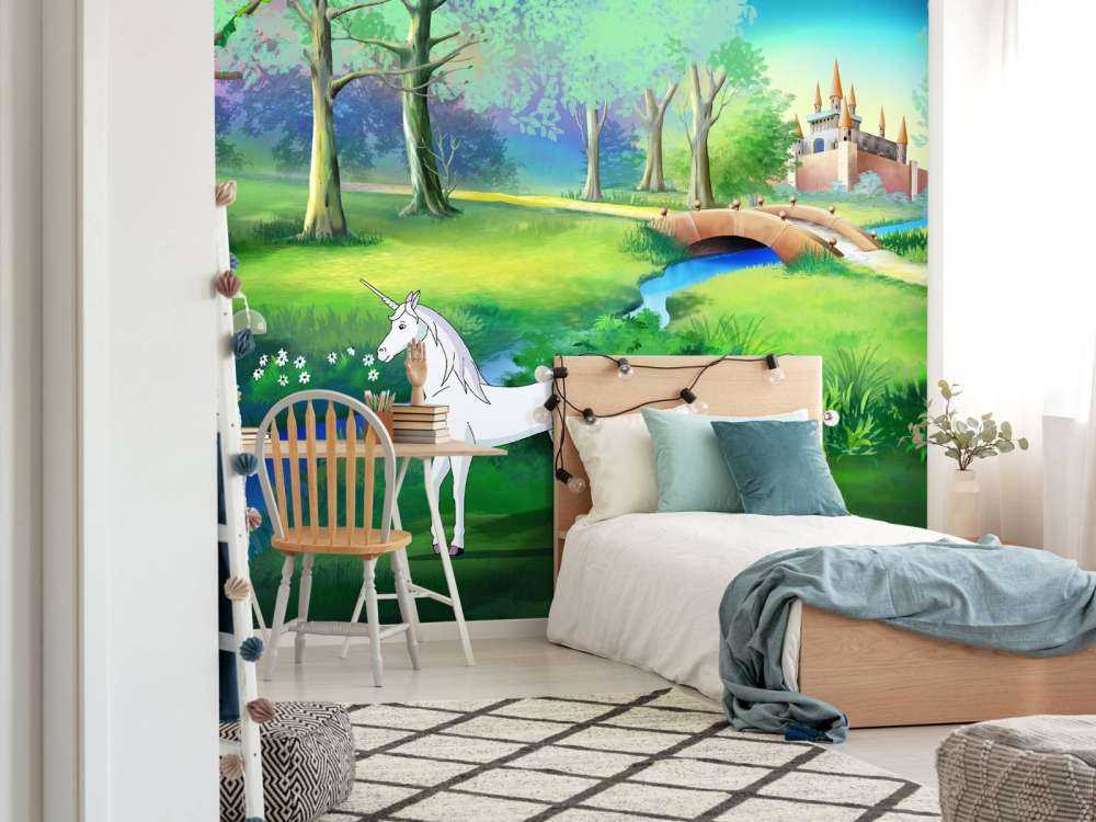 Eenhoorns in een sprookjesbos