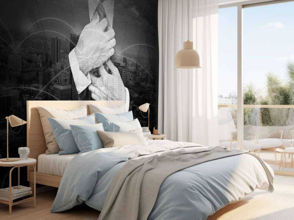 Zakenman met een wereldstad op de achtergrond