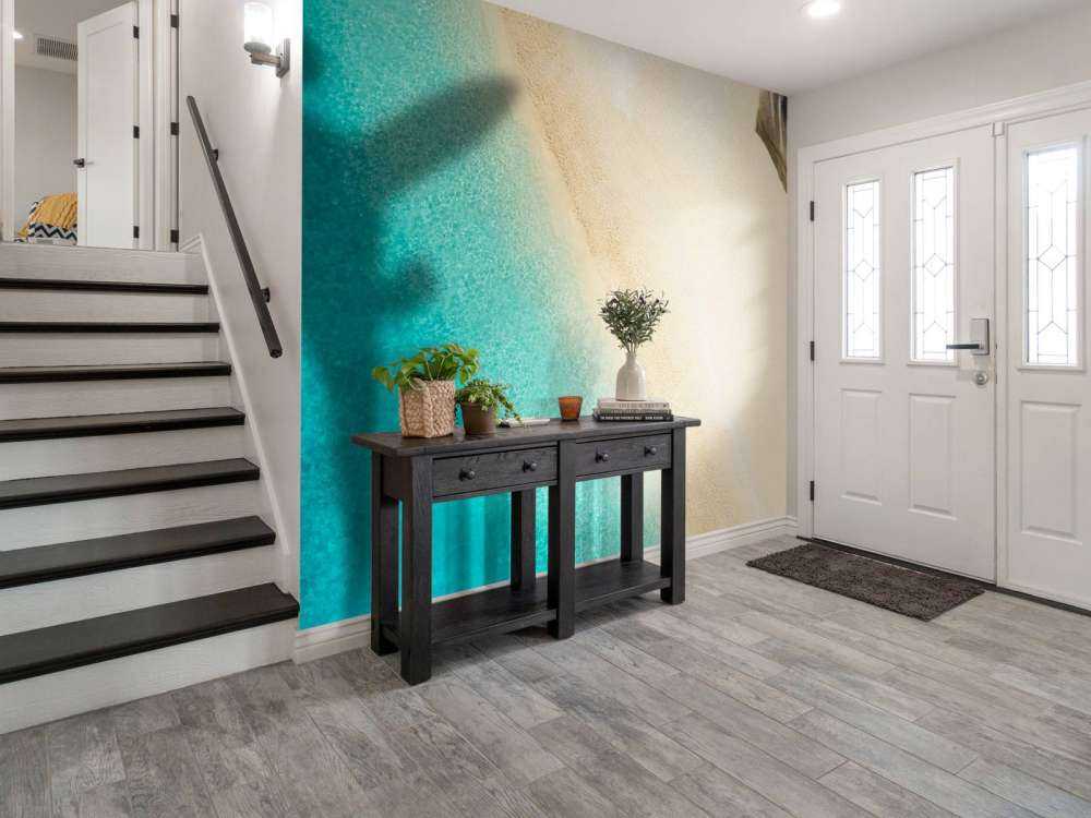 Vliegtuig schaduw op een tropisch strand