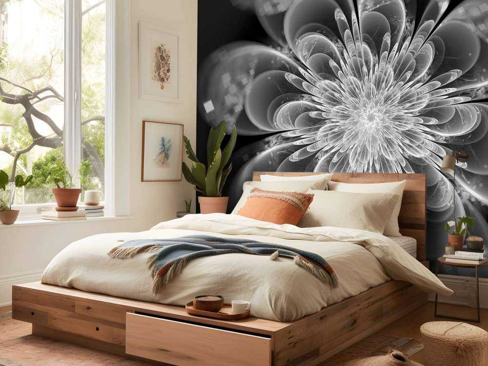 Fractal bloem in zwart-wit