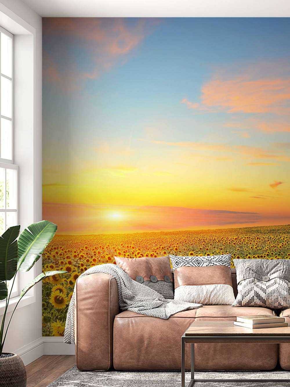 Zonnebloemen bij zonsondergang