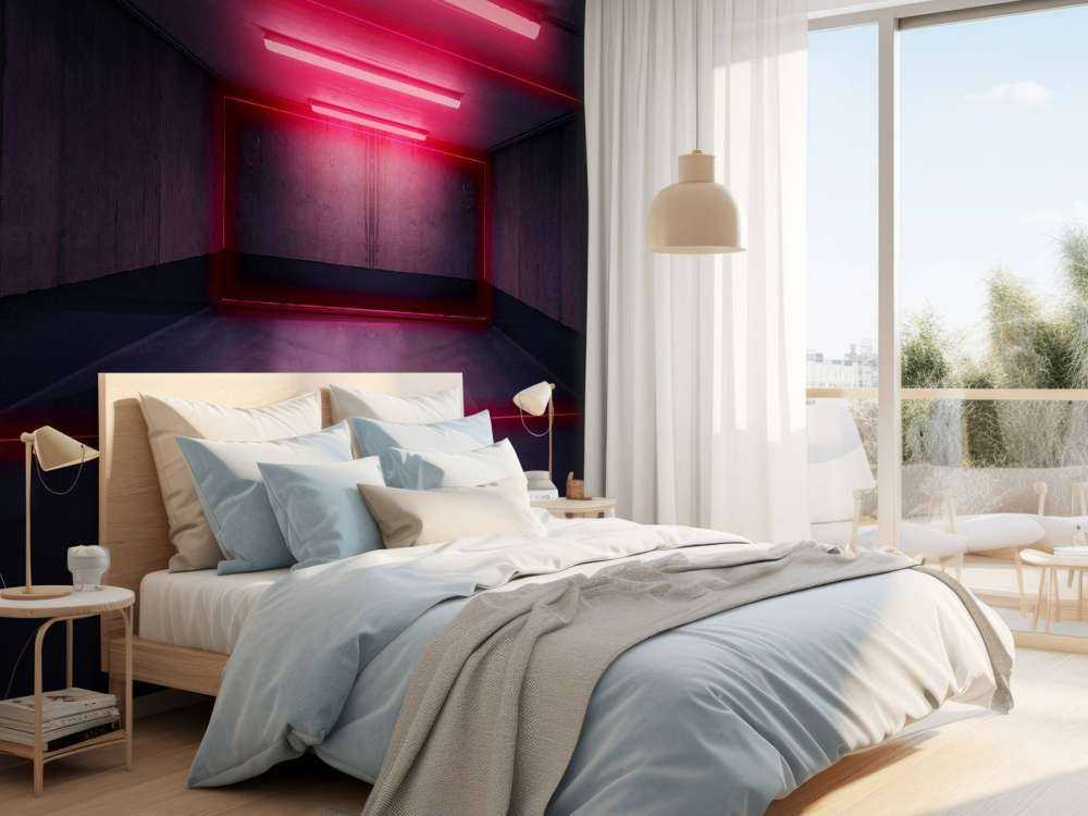 Neon verlichte parkeergarage