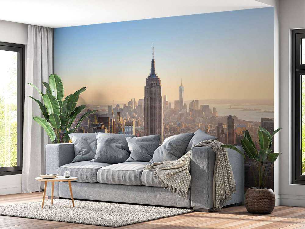 Skyline van New York bij zonsopkomst