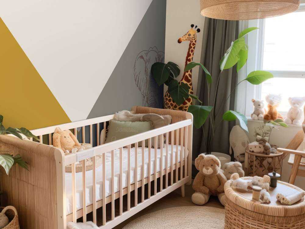 Driehoeken in okergeel en groen met olifant