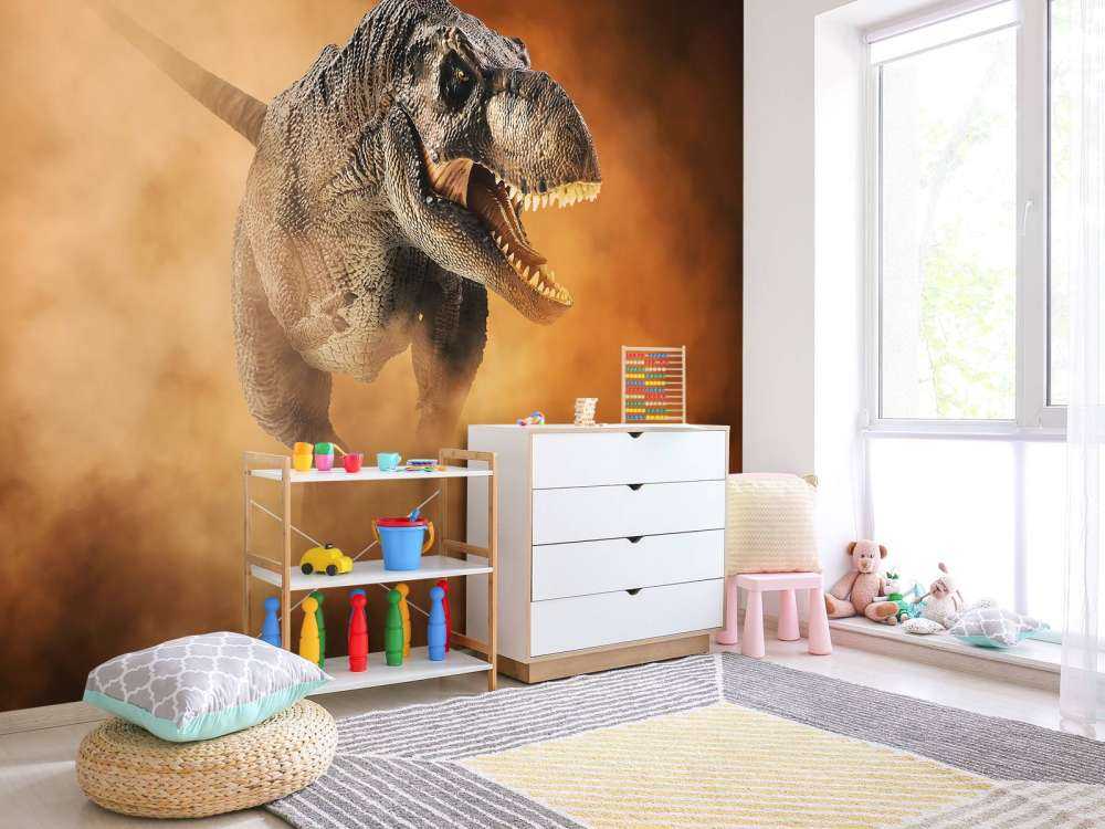 Tyrannosaurus lopend door de rook