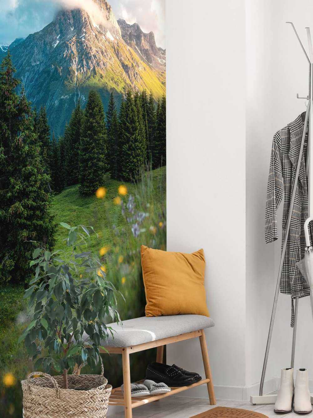 Bergweide in ochtendnevel