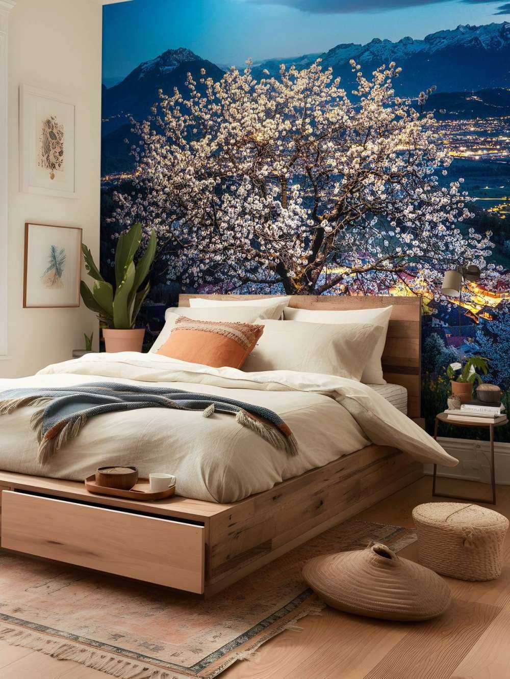 Bloesemboom bij nachtelijk licht