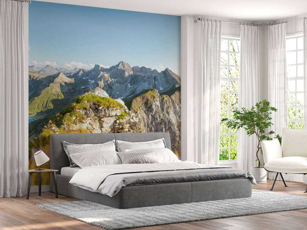 Zomerse alpentoppen met bloemen