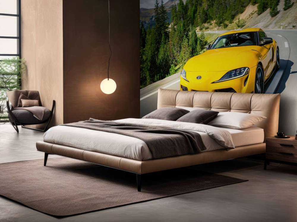 Gele Toyota Supra in bergen