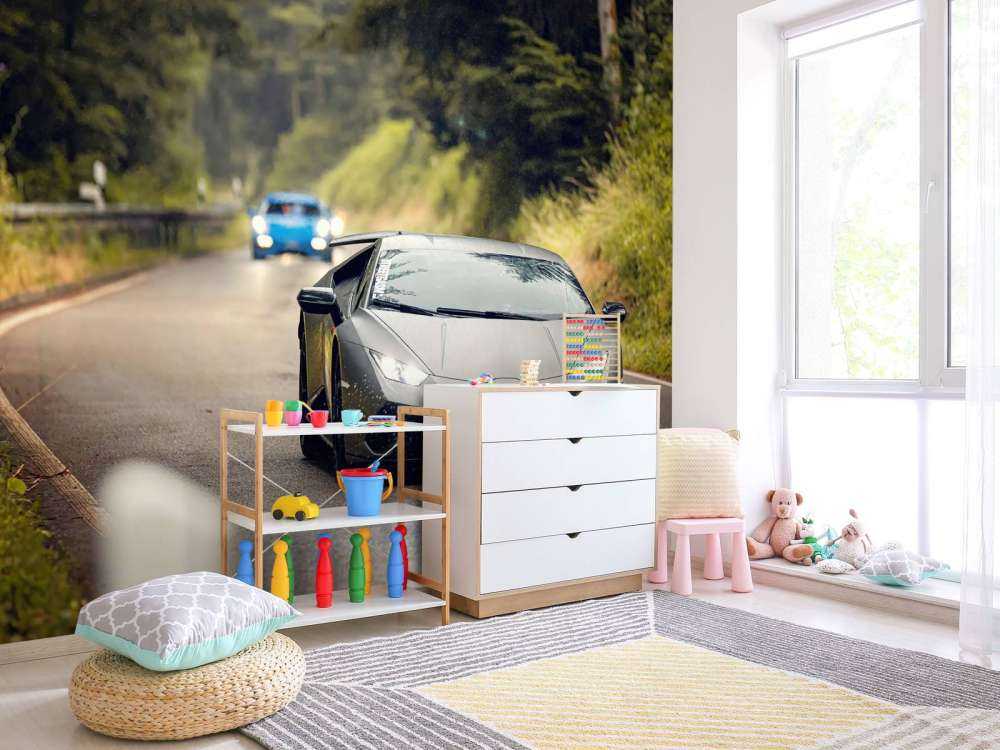 Matgrijze Lamborghini in de natuur