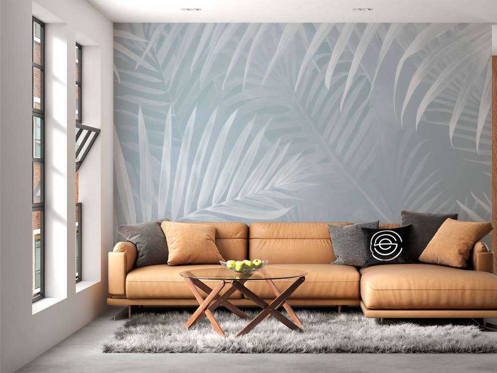 Foggy palm leaves Gray