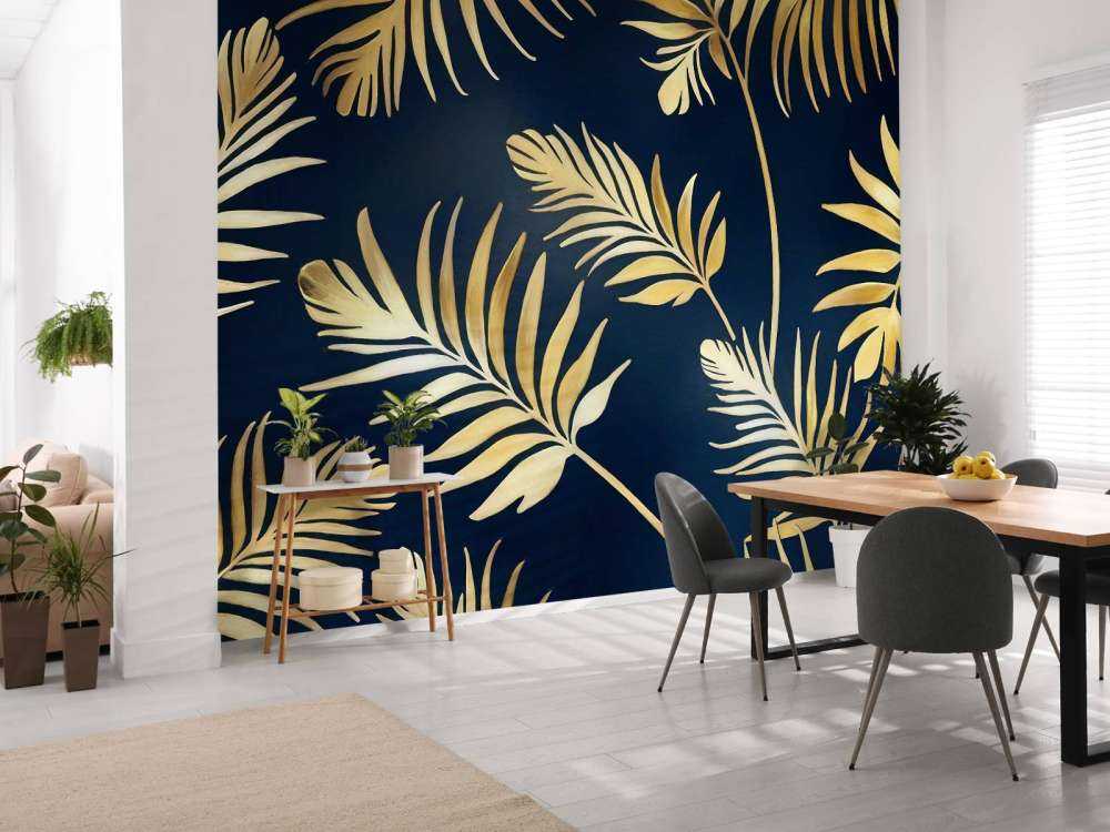 Golden leaves on dark Navy Blue