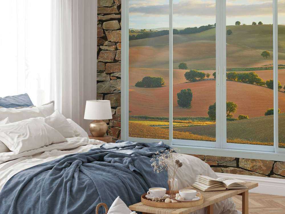 Glooiende heuvels in avondlicht