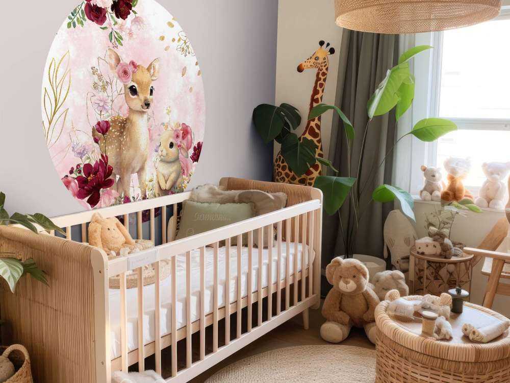 Hertje en konijn in bloemenpracht