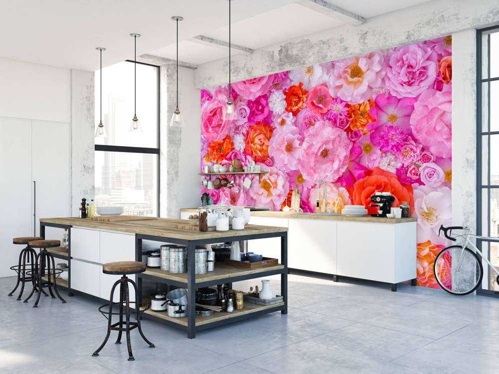 Full frame of variety of garden roses, flower background