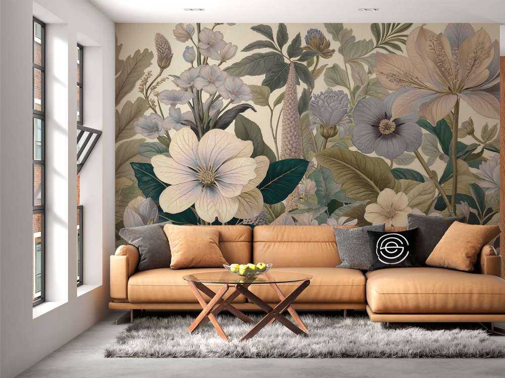 Botanische bloemen in zachte blauwtinten