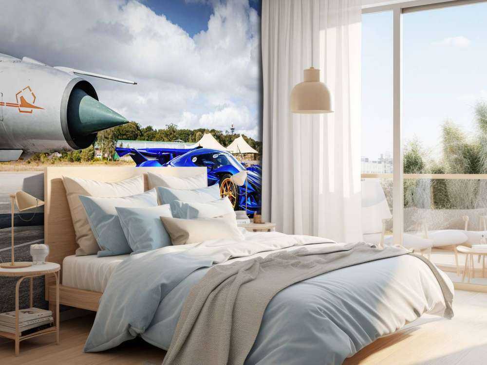 Futuristische supercar op vliegveld