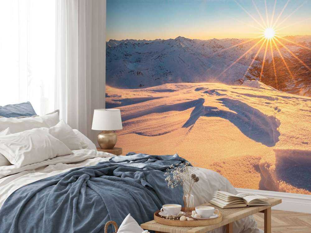 Zonnestralen over sneeuwvlaktes