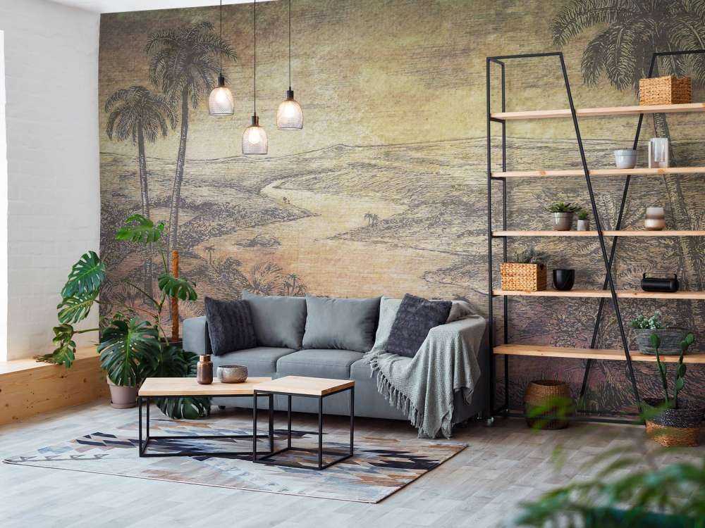 Tropisch rivierlandschap bij zonsondergang