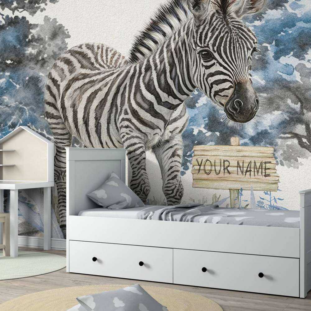 Jonge zebra in de natuur blauw