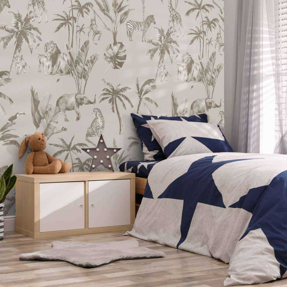 Dierenjungle patroon taupe