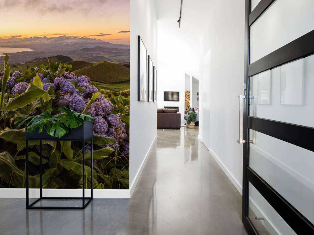 Zonsondergang met hortensia's