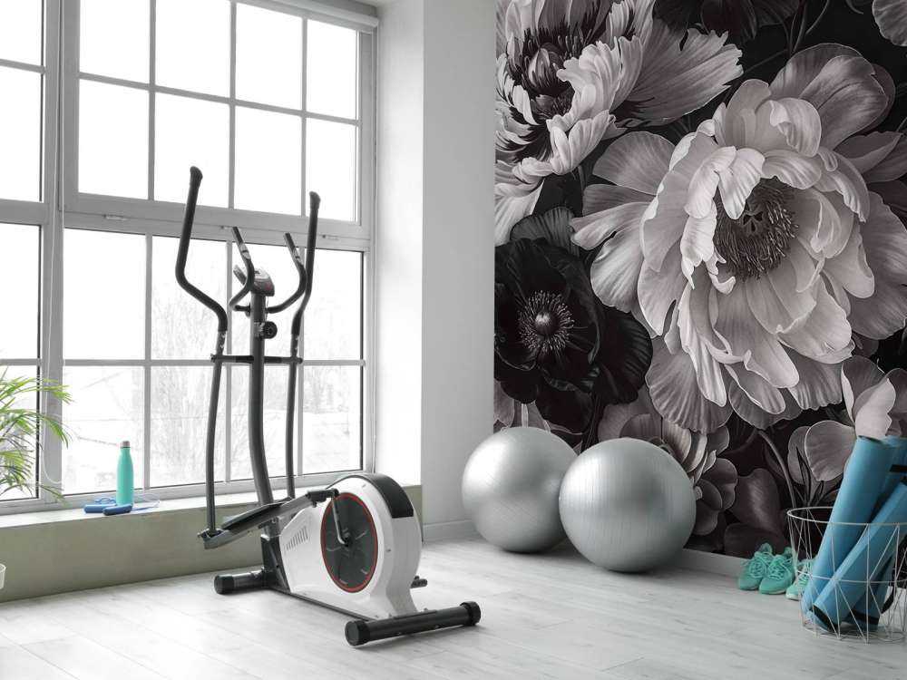 Baroque maximalistic flower garden greyscale
