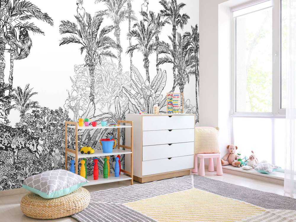 Getekende jungle in zwart-wit