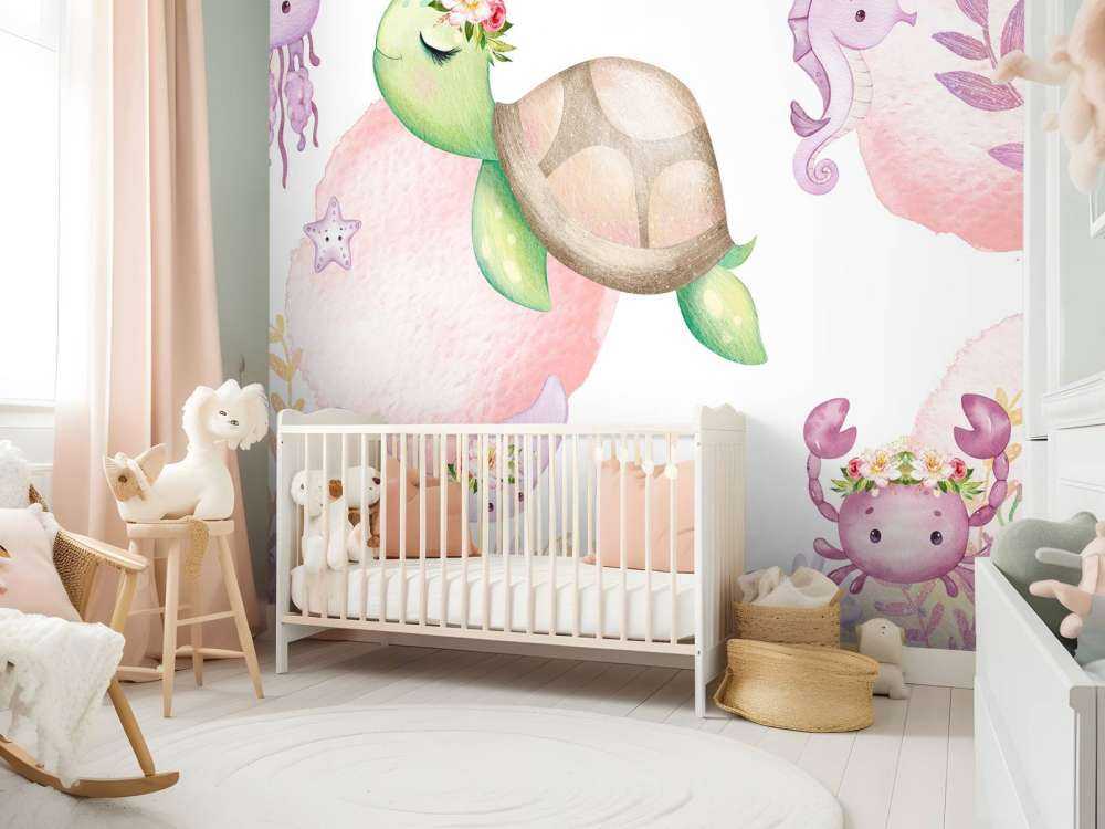 Roze zeebodem babykamer