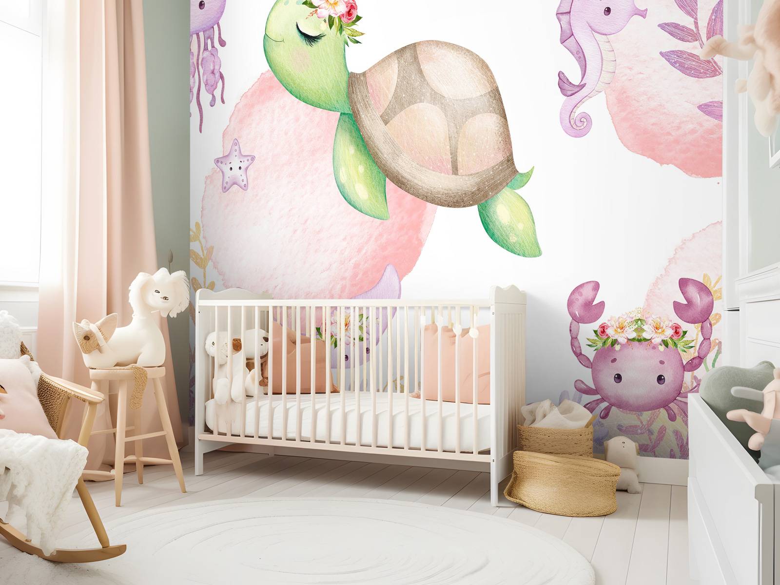Roze zeebodem babykamer