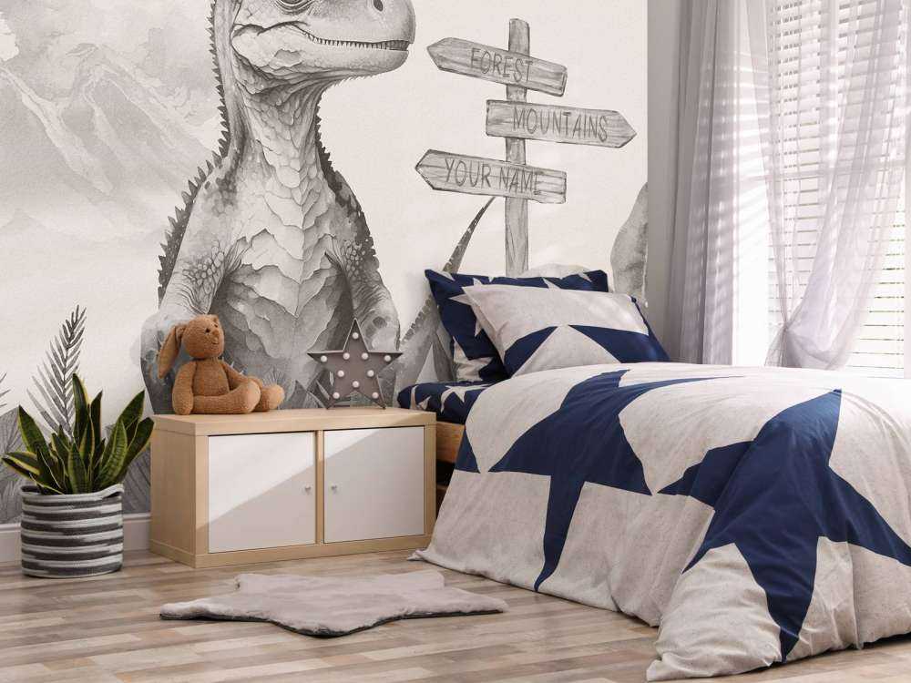 Baby velociraptor in de jungle beige