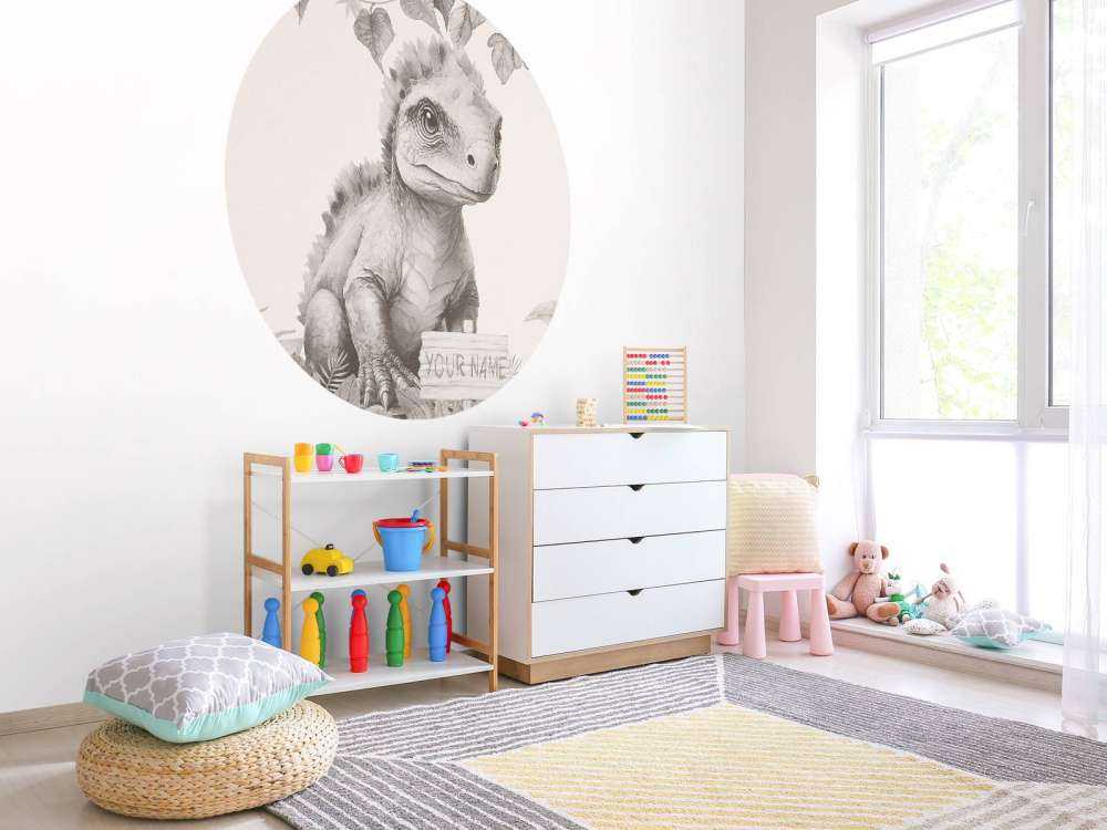 Baby ankylosaurus in de jungle beige