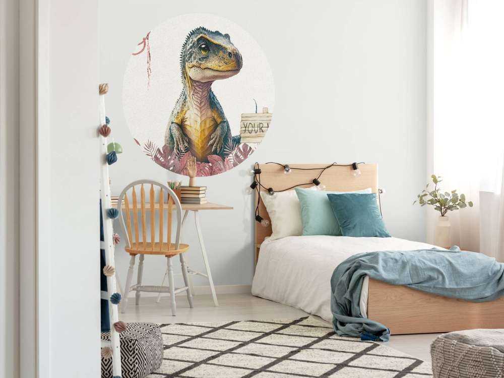 Baby t-rex in de jungle roze