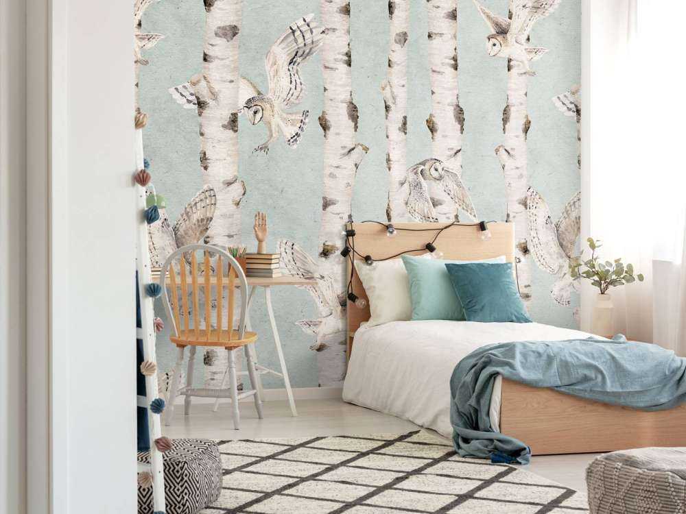 Birch and Owls - Blue